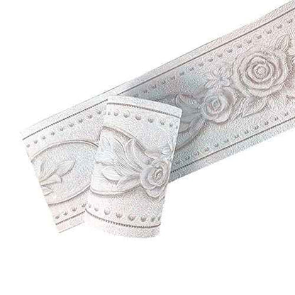 Simplemuji Self Adhesive 5 Meters White Peony 3D Peel and Stick Waterproof Wall Border Easy to Apply 4 Inch by 16.5 Feet