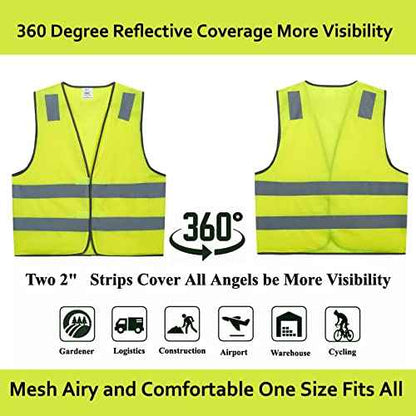Safety Vests 10 Pack - Yellow Reflective High Visibility Construction ANSI Class 2 Work Vest for Men,Woman,Hi Vis Vest Mesh and Neon Silver Strip