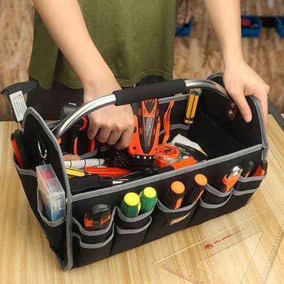 16 Inch Electrician Tool Bag, Open Top Tool Bag, Open Top Tool Bags, 26 Pockets Organizer with Steel Handle and Removable Shoulder Strap