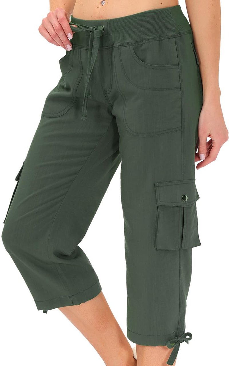 Womens Hiking Cargo Shorts Dry Fit Stretch Athletic Shorts with Pockets Army Green X-Small