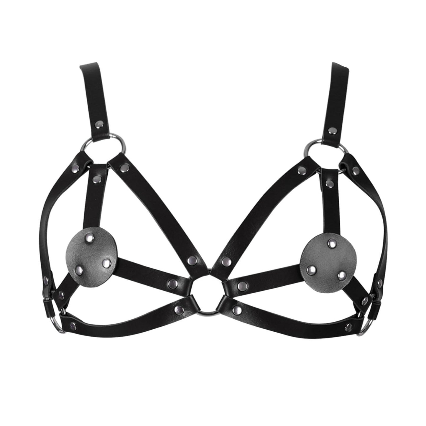 Women's Adjustable Leather Harness Cage Bra Corset Lingerie, Punk Gothic Fetish Bodywear, Sexy Black Bikini Outfit for Women Adults Halloween Costume Party Night Club Rave Play