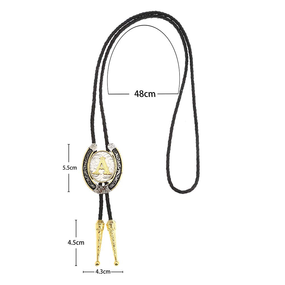HUABOLA CALYN Bolo Tie for Men- Golden Initial Letter ABCDMJR to Z Western Cowboy Bolo Tie for Women (A)