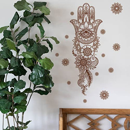 Runtoo Mandala Wall Art Decal Grey Boho Floral Hamsa Hand Zen Wall Stickers for Bedroom Living Room Yoga Home Decor