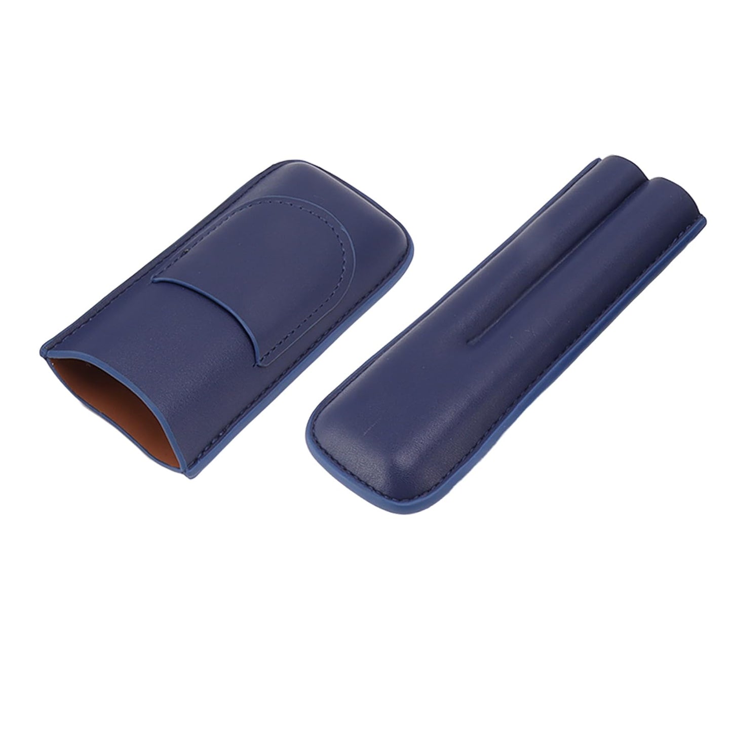 OEBUAFI 2 Finger Faux Leather Cigar Case, Premium Soft Touch Travel Holder with Front Pocket for Cutter, Elegant Sewing Technology Lightweight Durable Men (Blue)