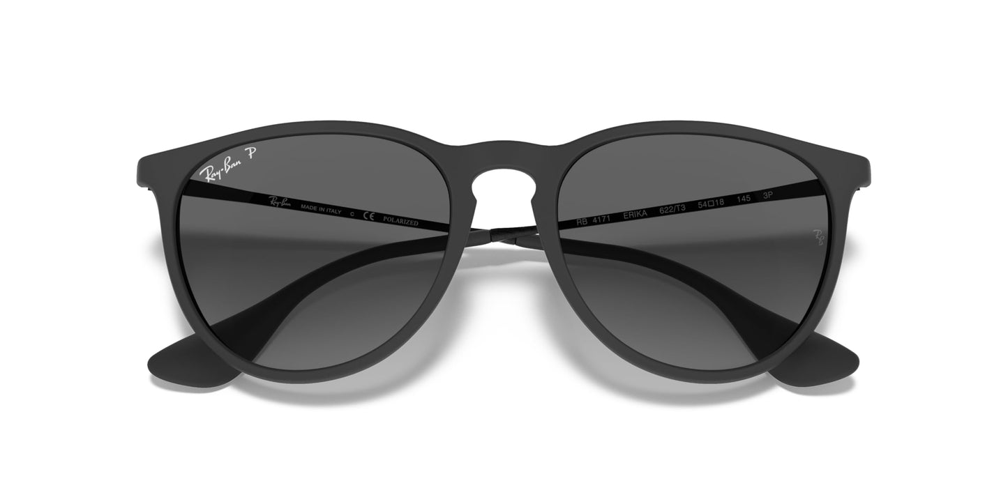 Ray-Ban RB4171 Erika Round Sunglasses, Rubber Black/Light Grey Gradient Grey Polarized, 54 mm