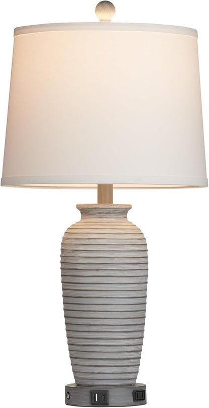 25" Farmhouse Jar Table Lamps Set of 2, 3 Way Touch Control Rustic Bedside Lamps with USB A+C Ports & AC Outlet, Pot Nightstand Lamps for Bedroom Living Room (LED Bulbs Included)