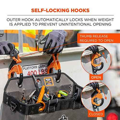Ergodyne Squids 3178 Locking Aerial Bucket Hook with Tethering Point, Fits 3" Lip, Attach Tool Bags or Aprons to Buckets