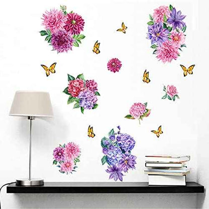 Wall Peony Butterfly Decals, Peony Rose Lavender Butterfly Flower Wall Stickers Flowers Decals Self Adhesive Removable Art Murals, Floral Peonies Walls Decal Stickers Walls Decor