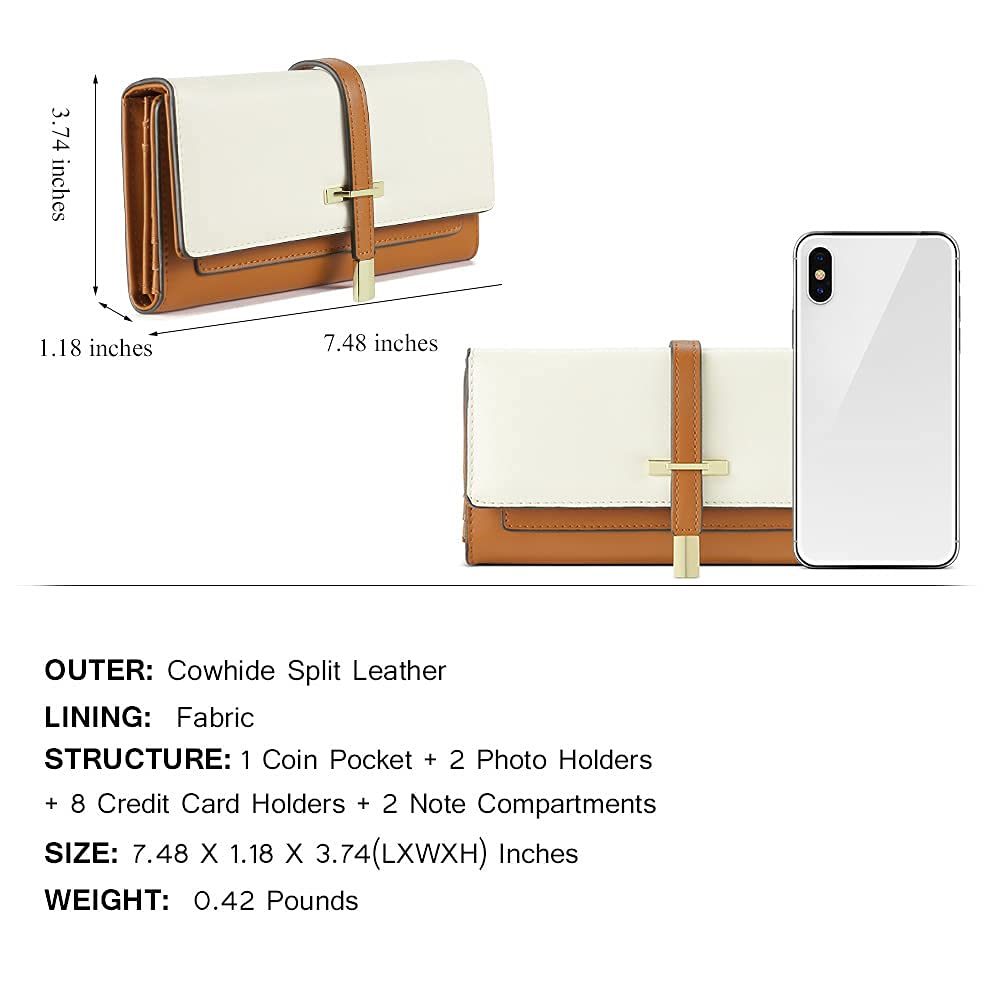 CLUCI Leather Wallet for Women Slim Designer Trifold Ladies Credit Card Holder Brown and Beige