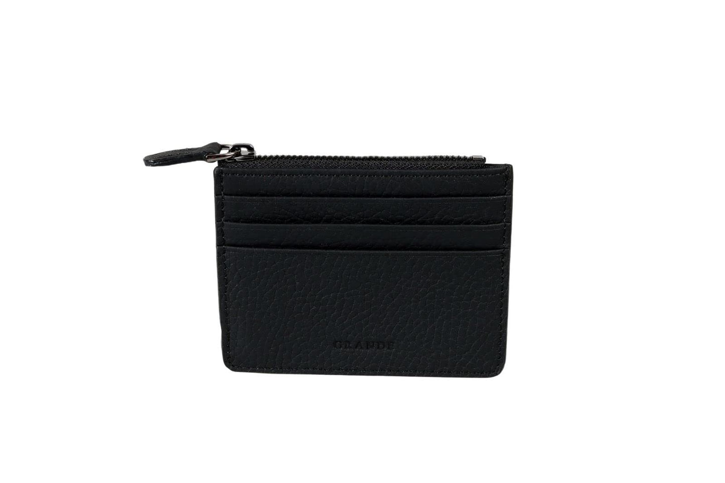 grande 3603 Genuine Leather Card Holder For Women and Men Slim Minimalist Small Zipper Wallet (BLACK)