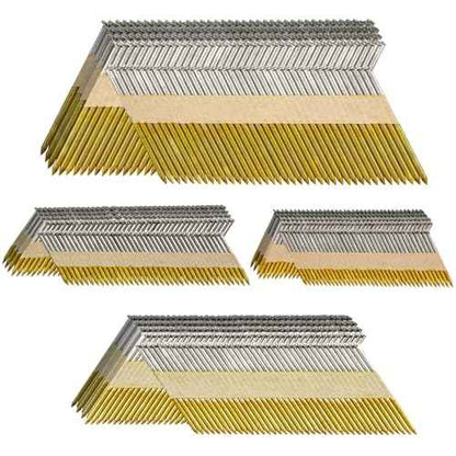 34-30 Degree Framing Nails 4 Sizes (2"+2-1/2"+3.0" Ring+3-1/2" Smooth), D Head Hot Dipped Galvanized Paper Tape Strip Nails, 320 PCS per Size, 1280 Count, for 30 to 34 Degree Framing Nailer