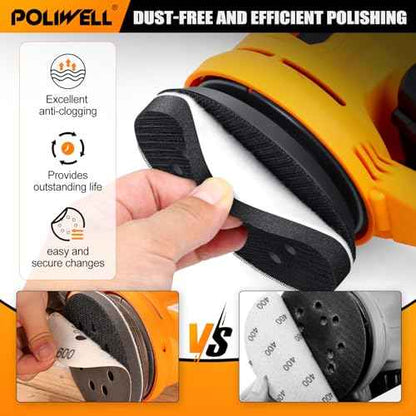 POLIWELL 5 Inch Sanding Discs Hook and Loop 8 Hole Heavy Duty Silicon Carbide Sandpaper 320 400 600 800 1000 1500 2000 3000 4000 5000 7000 10000 with Interface Pad for Random Orbital Sander,120 Pack