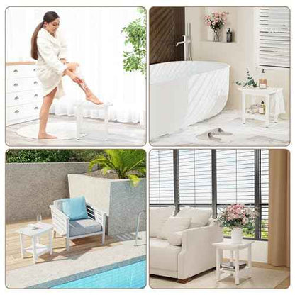 HIPS Shower Benches for Inside Shower, Shower Stool with Space-Efficient Storage Shelf, Waterproof Shower Chair Seat for Spa Bathroom(White)