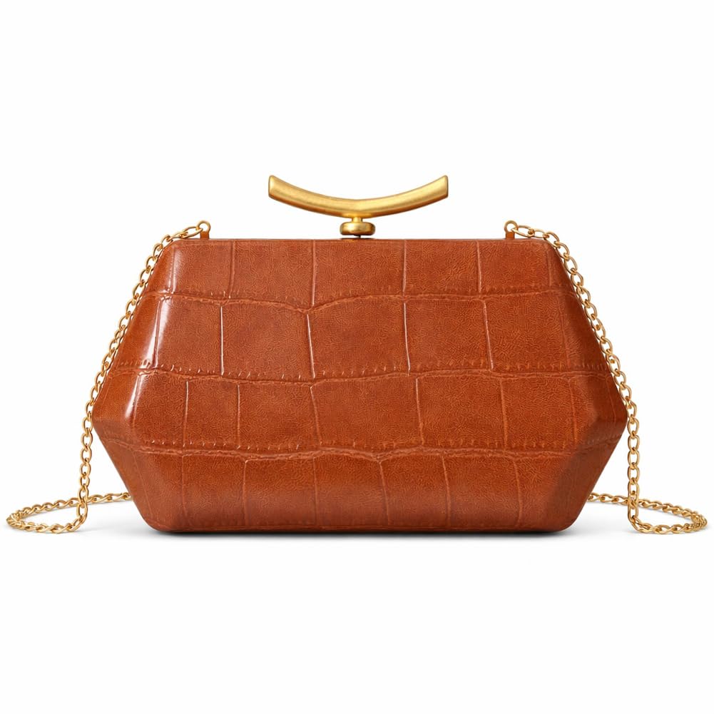 PU Leather Clutch Purse Elegant Gold Evening Bag Unique Crossbody Handbag for Wedding Party Prom