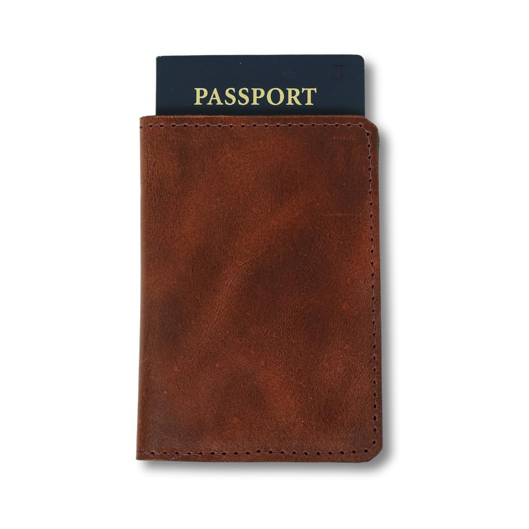 Genuine Leather Passport Wallet for Women or Men – Handmade – Full-Grain Leather Passport Holder (Beautiful Burgundy)