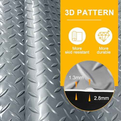 4x6 FT Garage Floor Mat, 2.8mm Thickened Flooring Roll Diamond Plate PVC Rubber Trailer Mat, Non-Slip Floor Mat for Garage, Warehouse, Gyms, Boats, Pickup Truck, Gray