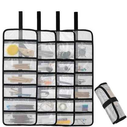 Small Roll Up Storage Bag, 6 Pockets Roll Up Tool Kit, Suitable for Mechanics, Kitchen Storage, Art Sketching, Travelling, Potter's Tools, Office Objects, Transparent and Visible, Space-saving 4 Pack