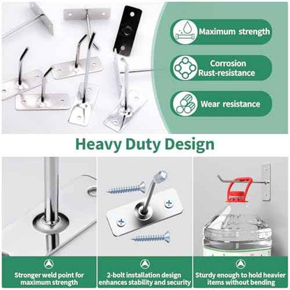 40 Pcs 8"/20CM Stainless Steel Wall Mounted Hooks with Protective Caps and Screws, Coat Bag Hat Utility Hook, Garage Tools Storage Organizer & Hanger for Office Kitchen Home Shop
