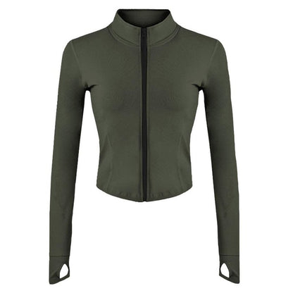 Lviefent Womens Lightweight Full Zip Running Track Jacket Workout Slim Fit Yoga Sportwear with Thumb Holes (Army Green, Medium)