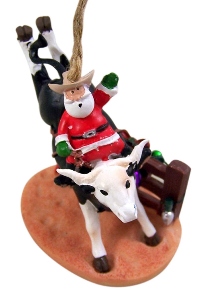 Cast Resin Bull Riding Santa Claus Hanging Christmas Tree Ornament, 3 1/4 Inch