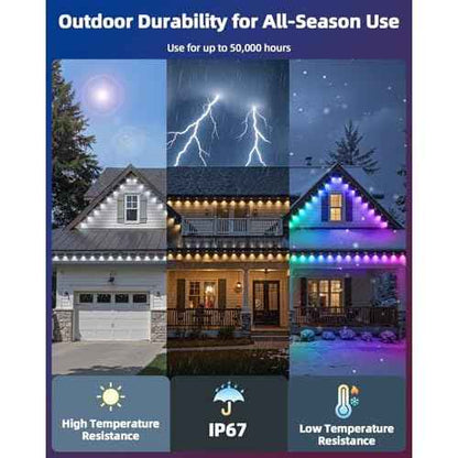 REYLAX 50FT Permanent Outdoor Lights with 30 LED Lights, RGB+IC Eaves Lights, IP67 Waterproof, Multi Scenes for Outdoor Christmas Holidays Decor, Works with APP & Remote Control, White