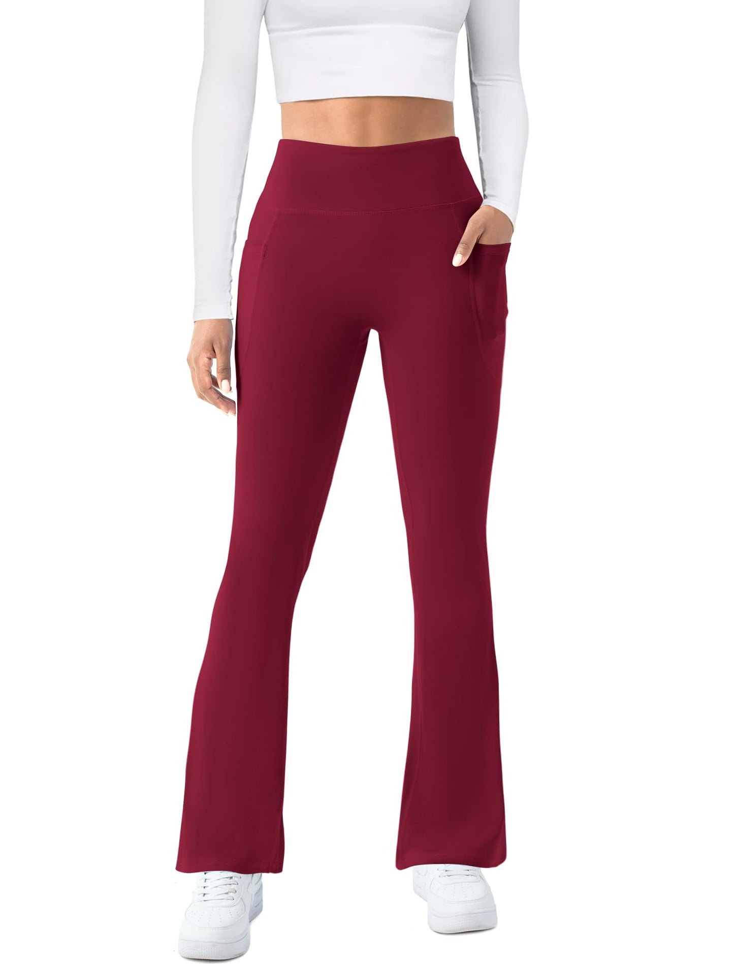 Womens Yoga Pants with Pockets High Waisted Flare Leggings Bell Bottom Yoga Dress Pants Seamless Bootcut Pants