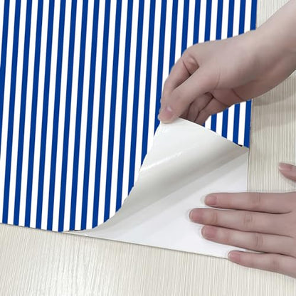 GLOW4U Peel and Stick Navy Blue Striped Wallpaper Self Adhesive Blue White Stripe Shelf Liner Contact Paper for Cabinets Dresser Drawers Furniture Wall Crafts Decal 17.7X117 Inches
