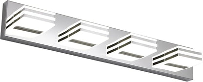 LED Vanity Lights for Bathroom 4 Light Bathroom Lamp over Vanity 27Inch Bathoom Mirror Light Fixtures Modern Bath Bar Lighting Chrome Vanity Lighting Fixtures 24W Restroom Light Fixture 6000K