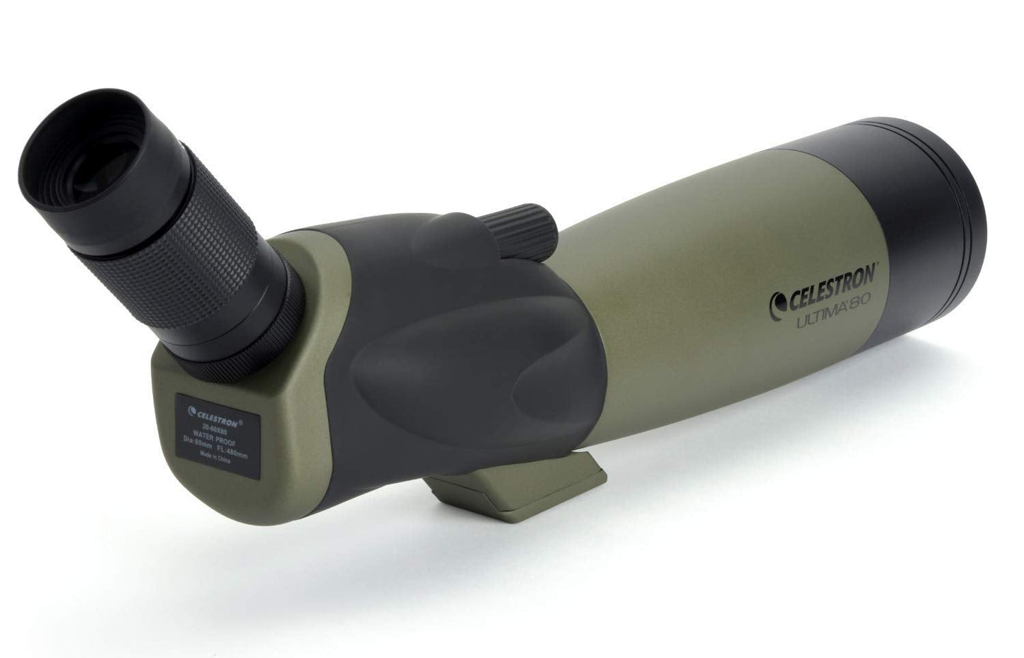 Celestron 52250 Ultima 20-60x80mm Angled Refractor Spotting Scope Telescope with Multi-Coated Optics, Waterproof Rubber Tubing and Soft Carry Case, Green