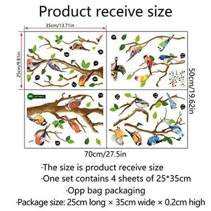 Birds Wall Decal Peel and Stick Decoration - DIY Nature Stickers, Over The Garden Wall, Colorful Humming Birds On Tree Branches