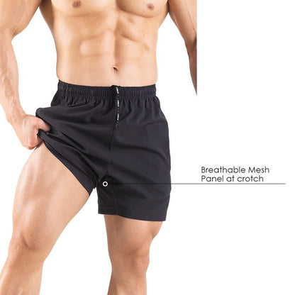 Gaglg Men's 5" Running Shorts 2 Pack Quick Dry Athletic Workout Gym Shorts with Zipper Pockets Black/Dark Grey,Large