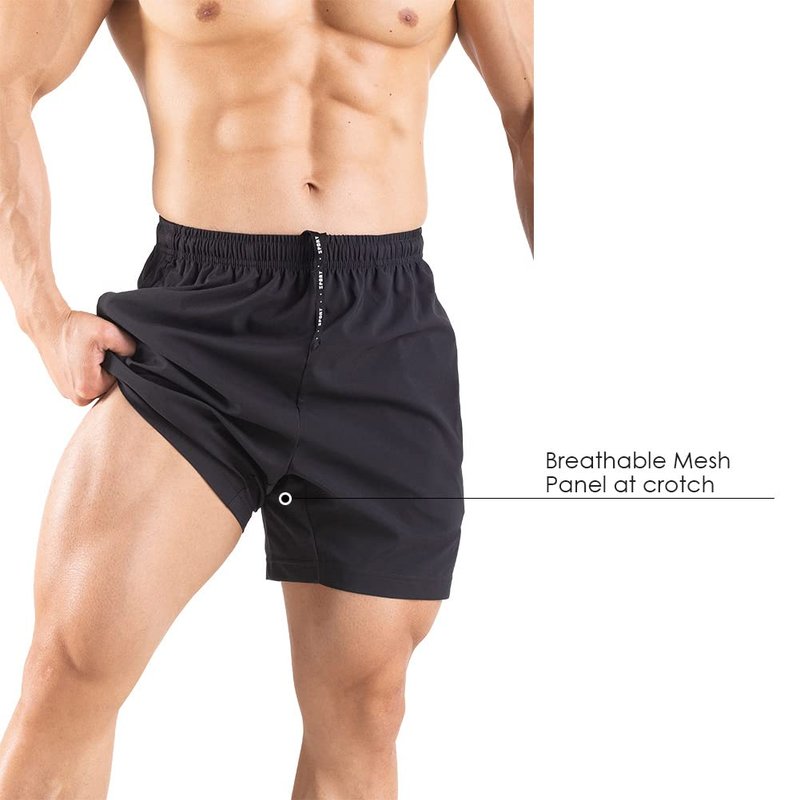 Gaglg Men's 5" Running Shorts 2 Pack Quick Dry Athletic Workout Gym Shorts with Zipper Pockets Black/Red,Medium