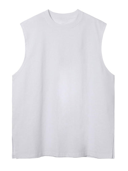 SnowElve Mens Workout Tank Tops Sleeveless Tee Shirts Men Muscle Shirt Gym Cotton T Shirts Running Beach Loose Fit Tee（A-White,S