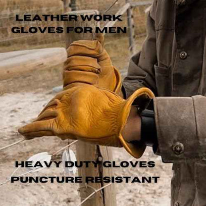 Iron Fencer Leather Work Glove- 207 Medium Cowhide Leather Fencing Gloves for Men Heavy Duty Double Palm, Guantes de Trabajo, Ranch, 207M