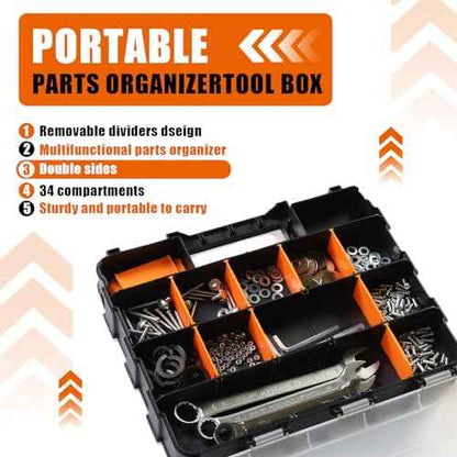 TCE AG322U Torin Double Sided Tool and Hardware Storage Box: Portable Small Parts Organizer with Removable Plastic Dividers for Tools, Small Items and Jewelry, Black/Orange