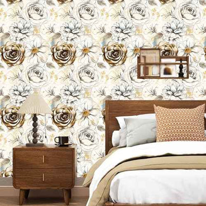 Beige Floral Peel and Stick Wallpaper Vintage Blue Contact Paper Brown Flower Wall Mural Home Vinyl Waterproof Self Adhesive Removable Renter Friendly Wall Paper 17.5" x 118"