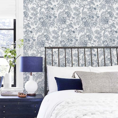 Navy Blue Floral Peel and Stick Wallpaper Boho 118inL 17.3inW Modern Contact Paper for Cabinets and Drawers Self Adhesive Removable Wallpaper for Bedroom Bathroom Waterproof Blue Contact Paper