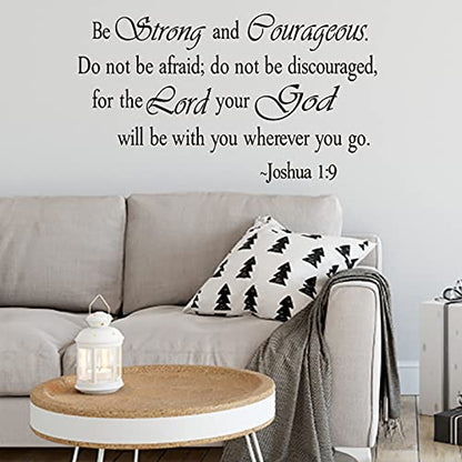 Inspirational Quotes Wall Decal, Be Strong and Courageous Vinyl Art Letters Wall Decor, Scripture Faith Sayings Words Wall Sticker Religious Bible Prayer Verse Motto Sticker for Living Room Church