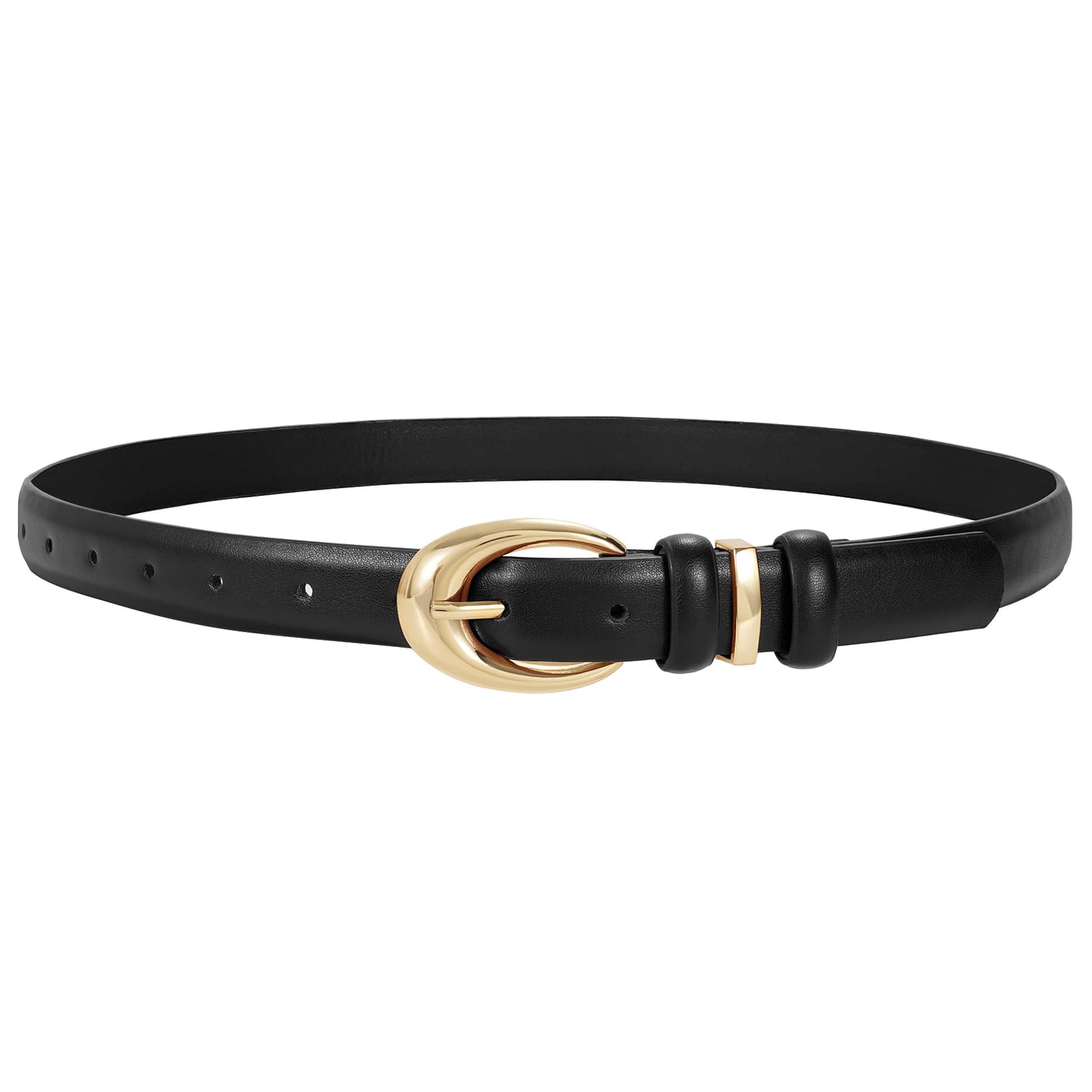TRIWORKS Women Leather Belt for Jeans Pants Fashion Ladies Skinny Faux Leather Dress belt with Gold Buckle