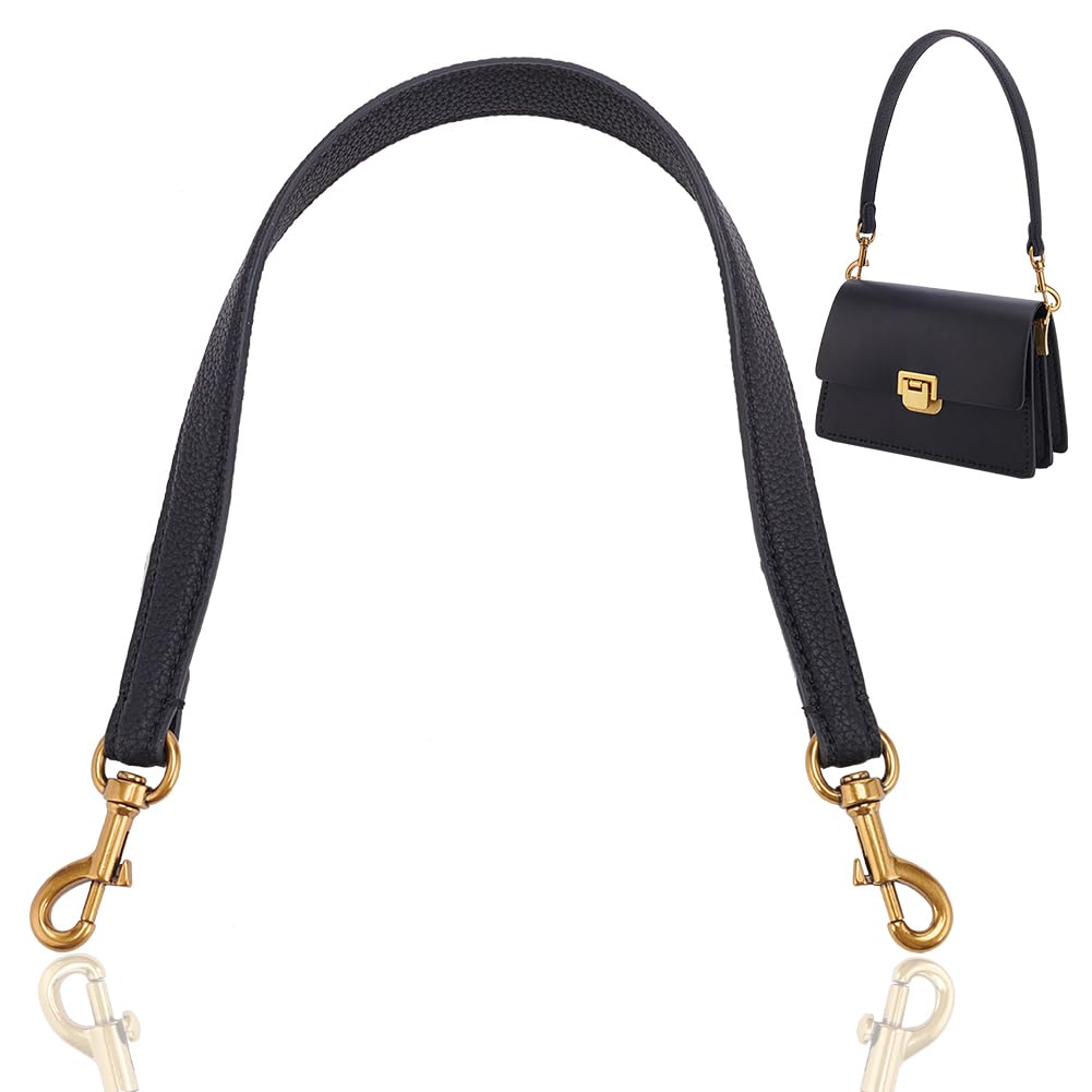 WADORN Genuine Leather Purse Handle, 20.4 Inch Leather Handbag Handle Replacement Short Shoulder Strap with Retro Gold Buckles Women Bag Making Accessory for Coach Shoulder Bag 26, Black