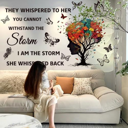 Inspirational Wall Decal Quotes They Whispered to Her You Cannot Withstand Back Tree Wall Sticker Wall Art Positive Sayings Sticker Butterfly Wall Stickers for Women Girls Bedroom Living Room D?cor.