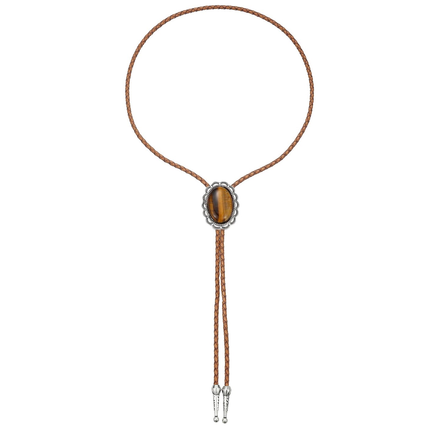 Joxevyia Western Bolo Tie for Men Women Tiger Eye Stone Cowboy Leather Necktie Vintage Accessories Adjustable Flip Clip