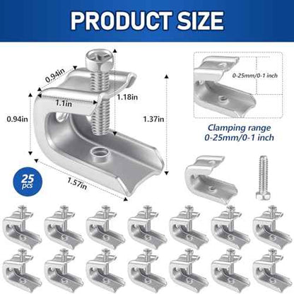 Hicarer 25 Pcs 1/4" x 20 Beam Clamp Steel Screw in Hooks for Flanges Strong Threaded Rod Wire Ring with Harden Point Screws