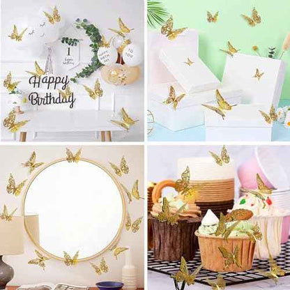 36Pcs 3D Gold Butterfly Wall Stickers, 3 Sizes Butterfly Decoration, Removable Wall Decals Room Decor for Bedroom Nursery Classroom Party Wedding Cake Decor Paint, Wall Treatments and Supplies