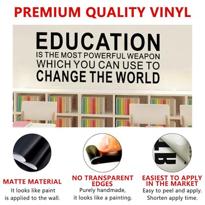 Motivational Quotes Wall Stickers for Classroom: Inspirational Vinyl Art Wall Decals for Library School - Education Change The World 23" X 9"