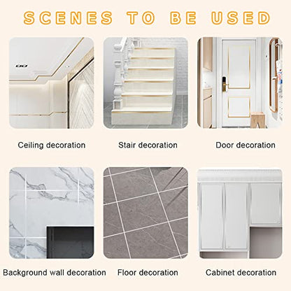 Floor Tiles Gold Foil Lines Metalized Mirror Tape, Self-Adhesive Tile Seam Sticker, Waterproof Gap Sealing Foil Decor Tape for Wall, Cabinet, Kitchen (0.39in x 164 Ft) (Silver)