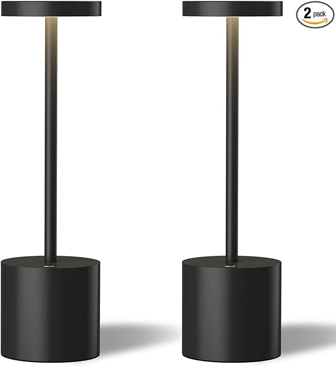 LED Cordless Table Lamps Set of 2,Portable Rechargeable 5000mAh Outdoor Table Lamp,3 Color Stepless Dimming Battery Powered Lamp, Table Light for Dinner/Patio/Restaurant/Bedroom.(Black)