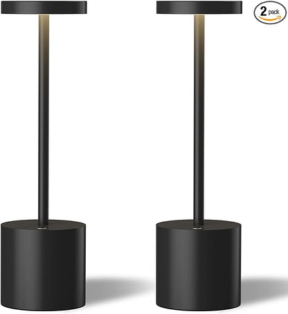 LED Cordless Table Lamps Set of 2,Portable Rechargeable 5000mAh Outdoor Table Lamp,3 Color Stepless Dimming Battery Powered Lamp, Table Light for Dinner/Patio/Restaurant/Bedroom.(Black)