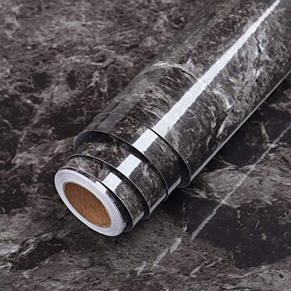 LACHEERY Black Sandstone Marble Contact Paper for Countertops Waterproof Countertop Contact Paper Peel and Stick Marble Wallpaper Removable Wall Paper Roll for Kitchen Cabinets Counter Top 15.8"x80"