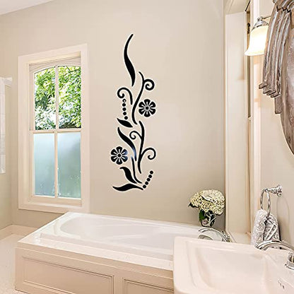 3D Flower Acrylic Wall Sticker for Bedroom Living Room Sofa Backdrop Tv Wall Background, 3D Removable Acrylic Wall Decor Decal Sticker for Home Decoration (Black)